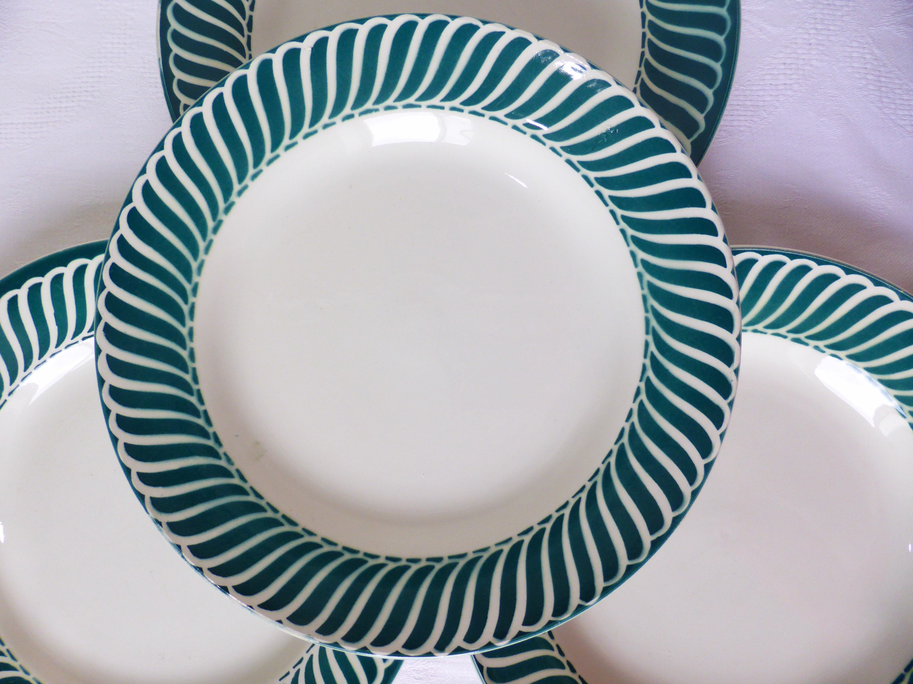 4 Assiettes Plates Vintage de Digoin Sarreguemines Modèle Jacquot en Porcelaine