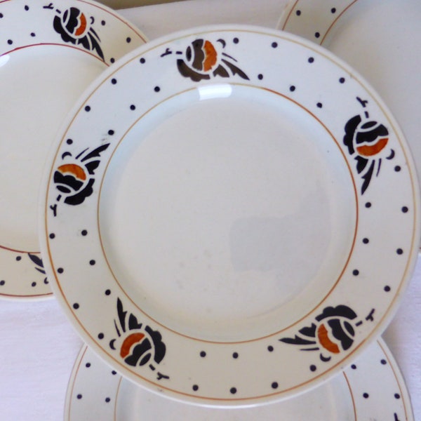 4 assiettes plates vintage K et G Luneville modèle Boncourt en porcelaine
