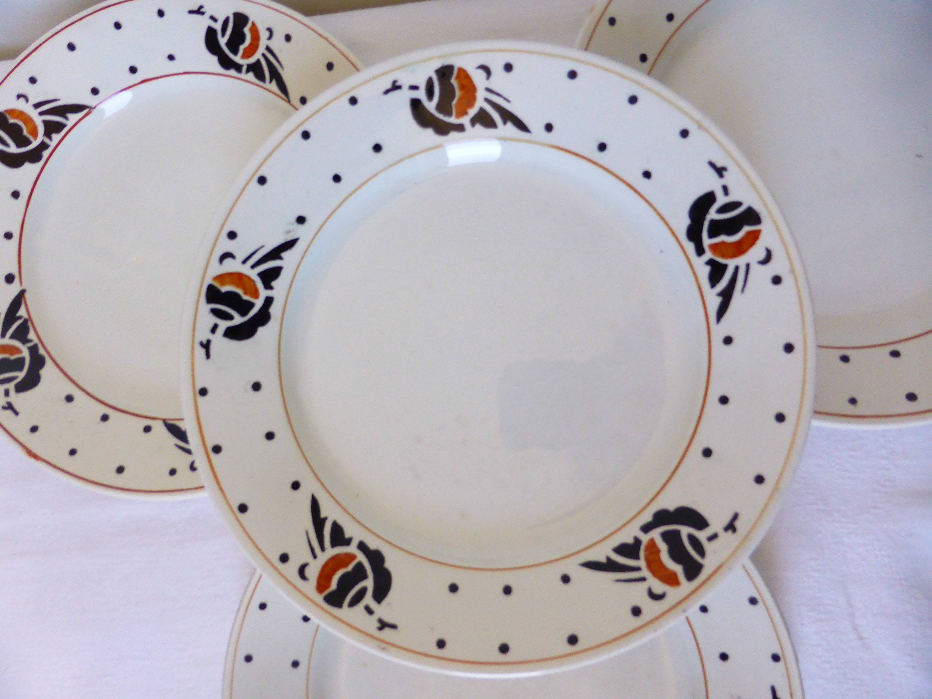4 Assiettes Plates Vintage K et G Luneville Modèle Boncourt en Porcelaine