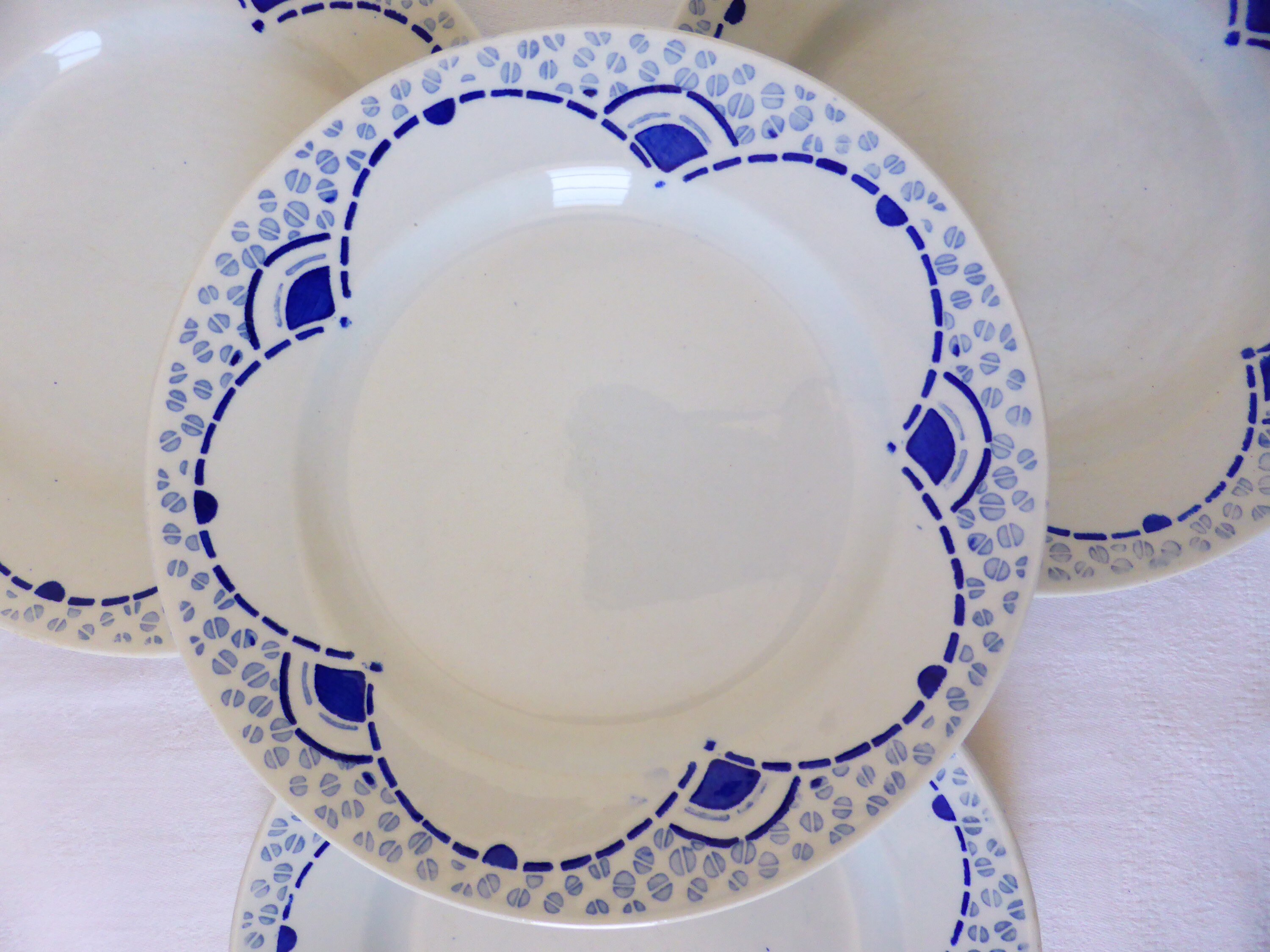 4 Assiettes Dessert Vintage de La Manufacture Gien Modèle Pervenche en Porcelaine