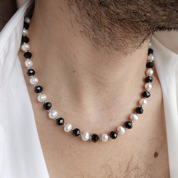 Mens Pearl Necklace Etsy