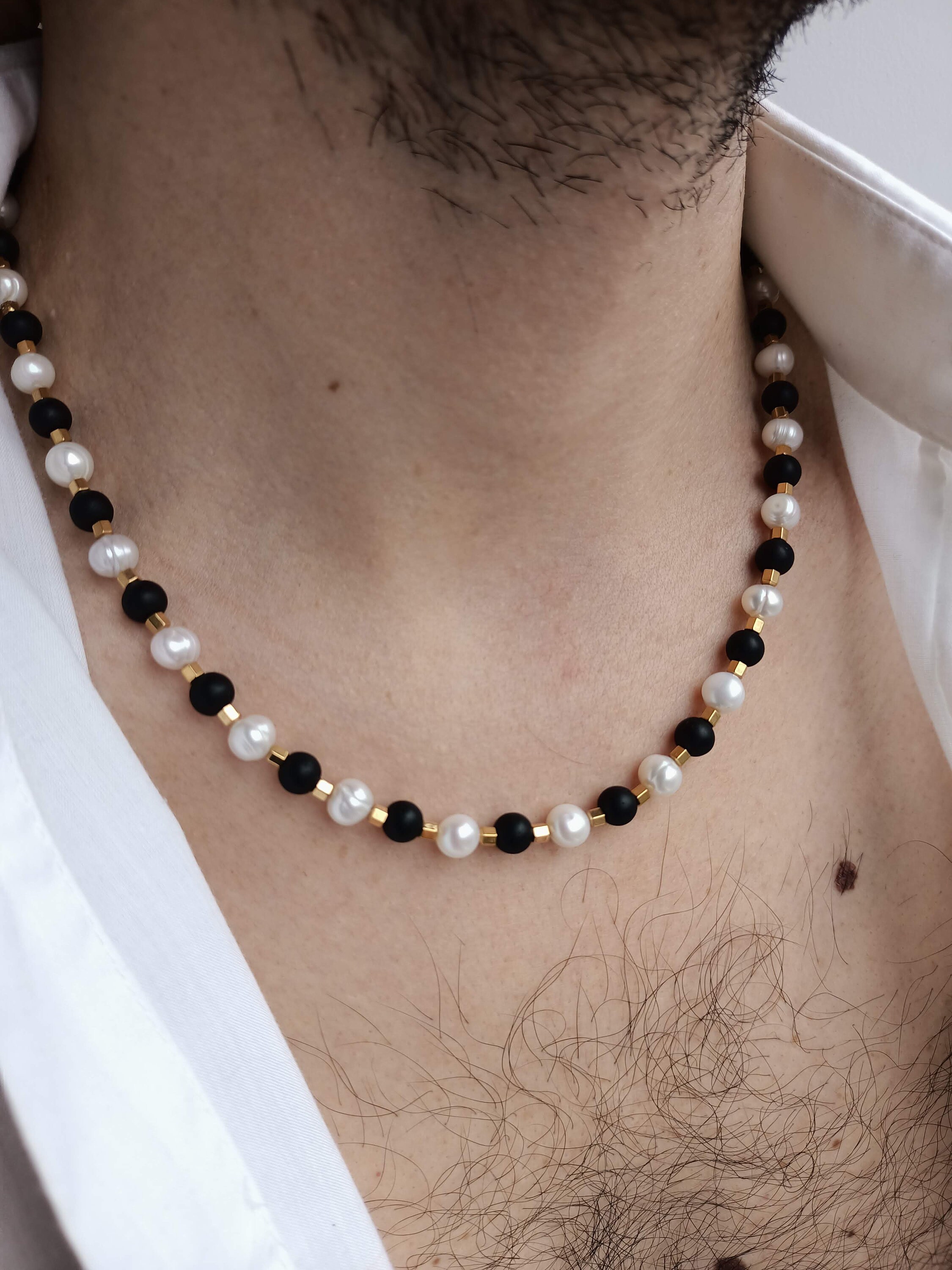 Pearl Necklace for Men,6mm White Mens Pearl Necklace,16