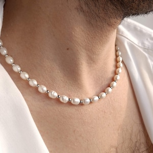 Mens pearl necklace, Real pearl beaded y2k choker, Surfer everyday mens choker, Boyfriend gift ideas, Mens pearl beaded y2k necklace