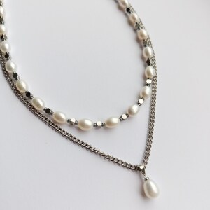 Mens pearl necklace set,Real pearl chain y2k choker,Mens chain necklace,Gemstone beaded necklace,Pearl chain jewelry necklace set men