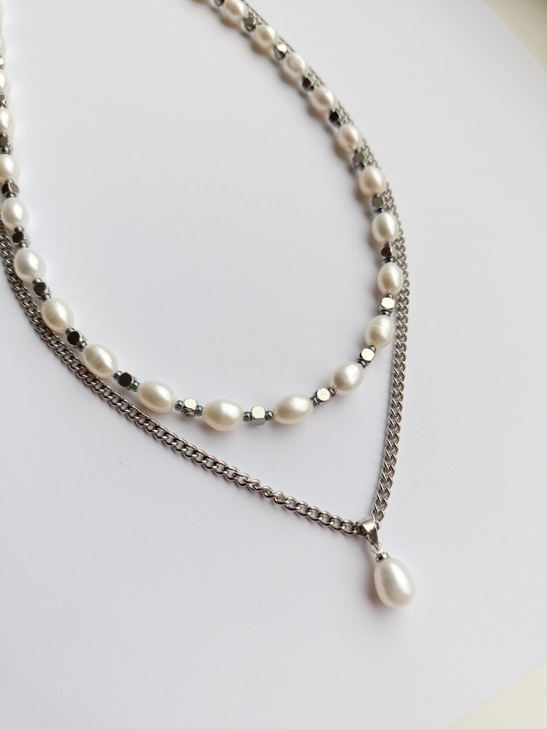 Mens pearl necklace set,Real pearl chain y2k choker,Mens chain necklace,Gemstone beaded necklace,Pearl chain jewelry necklace set men