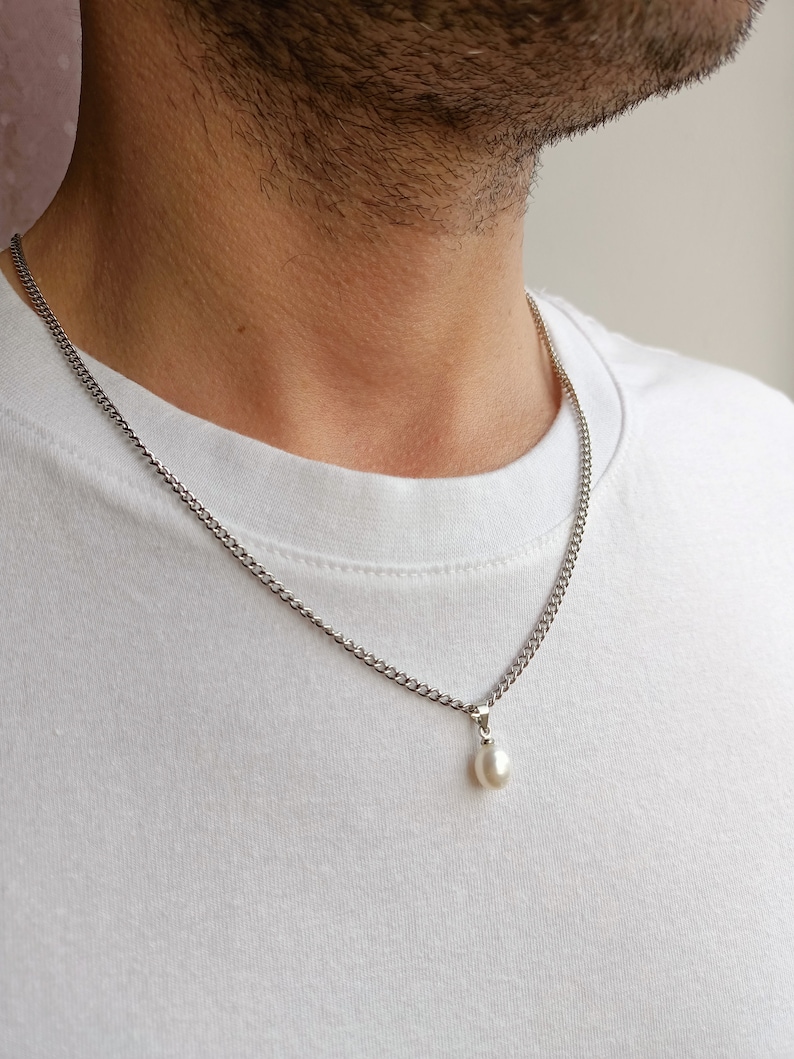 Mens pearl necklace set,Real pearl chain y2k choker,Mens chain necklace,Gemstone beaded necklace,Pearl chain jewelry necklace set men