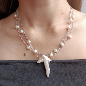 Elegant pearl cross necklace,Ethereal real pearl choker,Refined baroque pearl necklace,Noble style feminine layered freshwater pearl jewelry