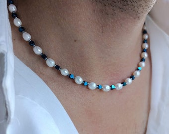 【ALMOST BLUE】Gray cotton pearl necklace▲ILLIT着用 Light indigo Next Ex Shirt with Crystal Collar in