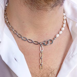 Mens pearl necklace,Real pearl beaded y2k choker,Pearl chain necklace,Everyday mens choker,Boyfriend gift ideas,Pearl chain y2k necklace men