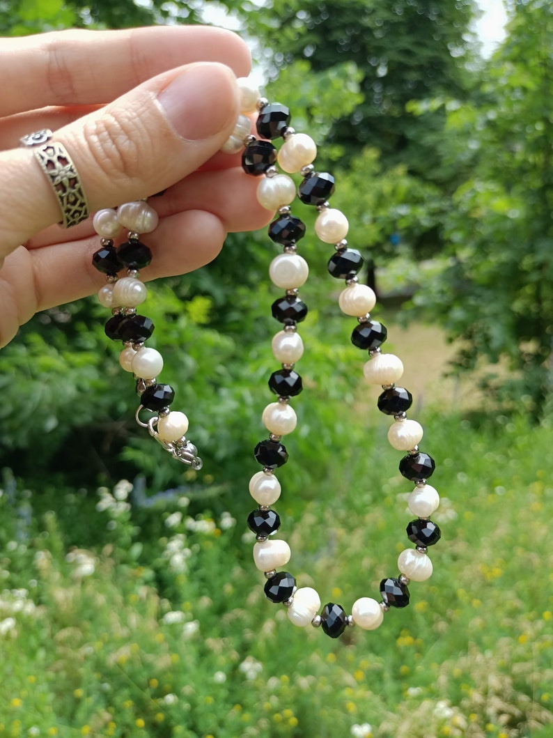 Mens Pearl Necklace Real Pearl Choker Crystal Beaded Y2k Etsy