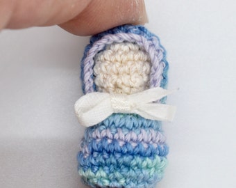 Tiny Newborn Baby Doll Crocheted Amigurumi Blue Green