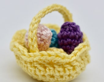 Tiny Yellow Easter Basket with Easter Eggs Crocheted Amigurumi