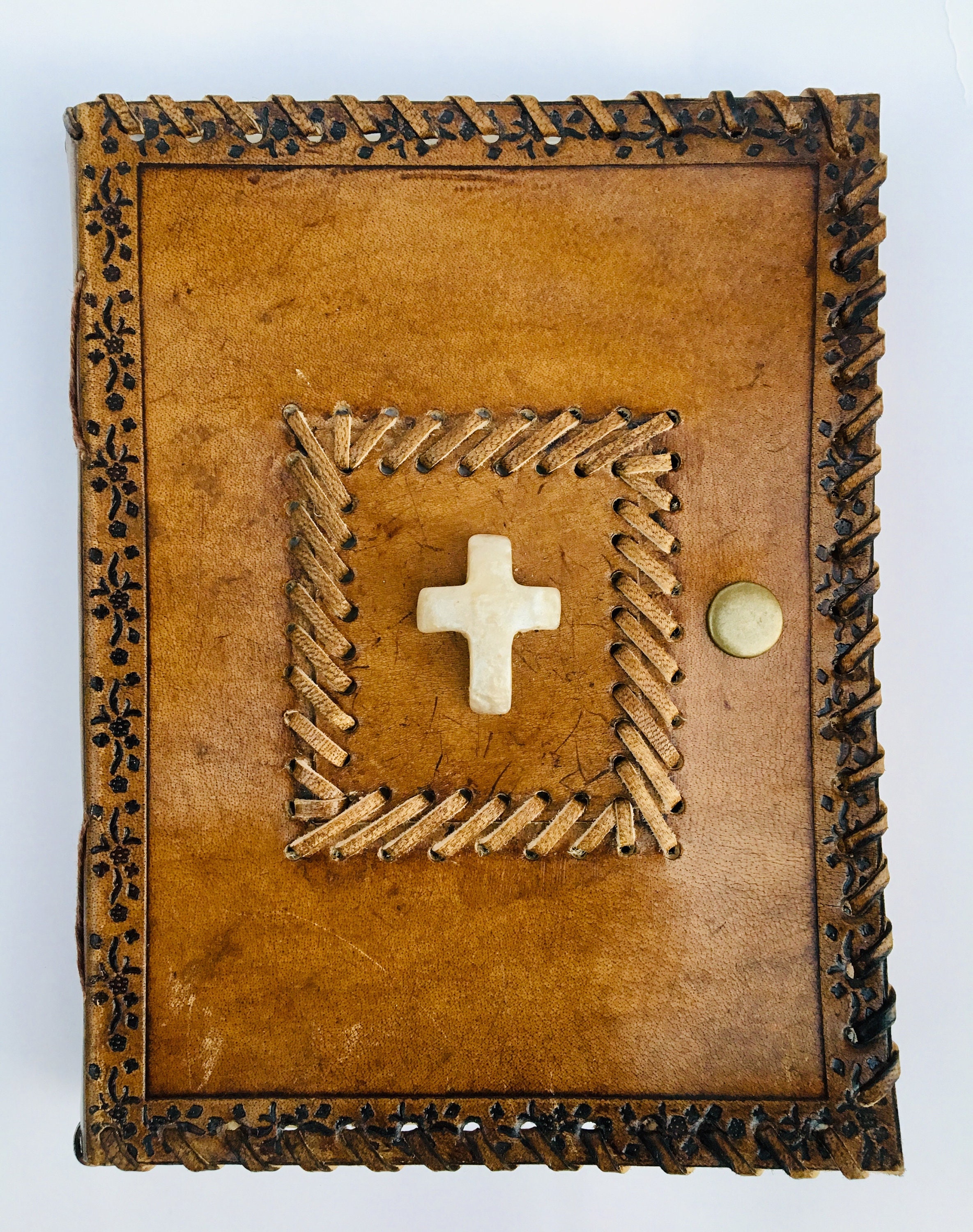 Embossed Leather Journal with Cross stone & Buckle Etsy