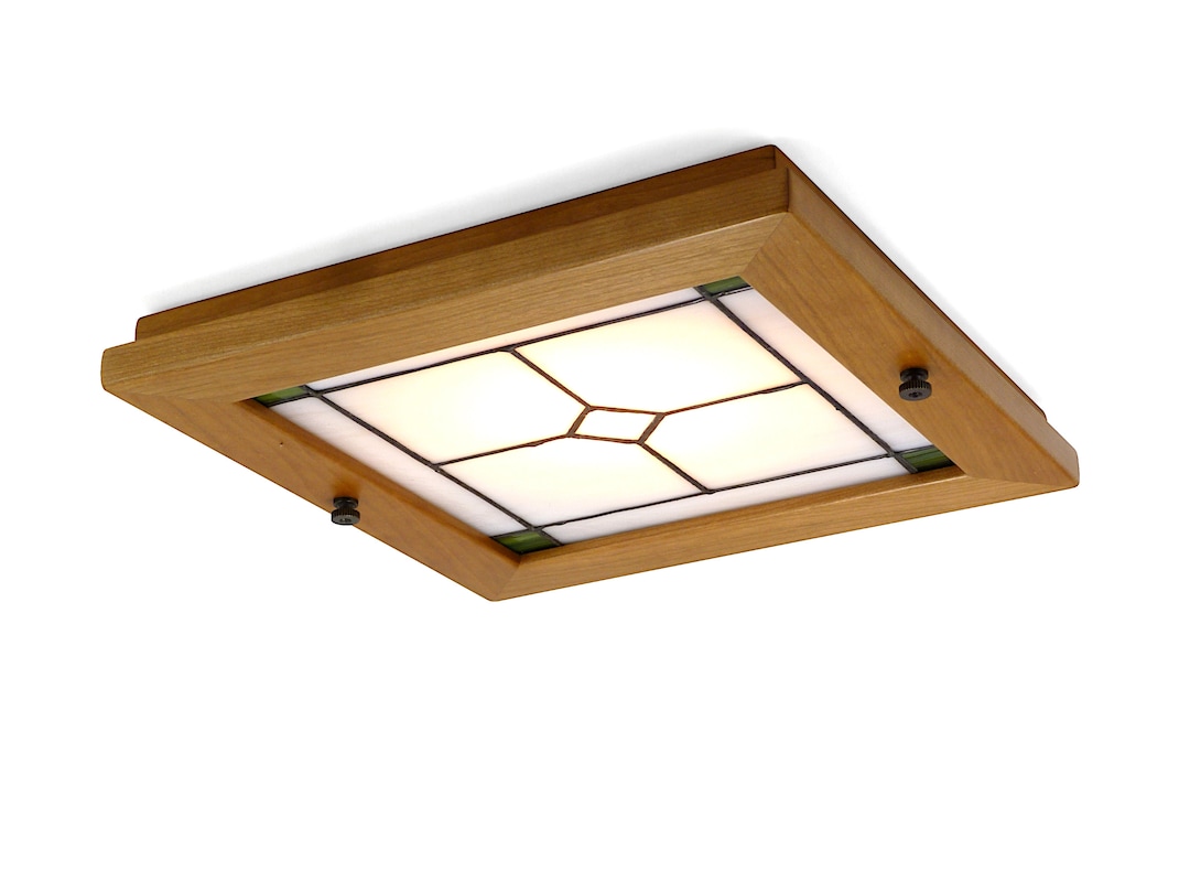 Small Craftsman Recessed Light Trim, Cherry With Green Accent Mission