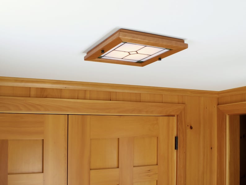 Small Craftsman Recessed Light Trim, Cherry With Green Accent Mission