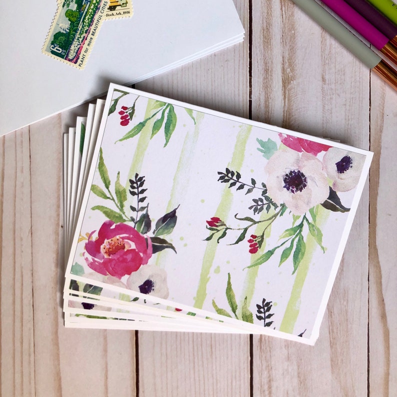 Floral Notecard Set Floral Watercolor Note Card Set of 6 Etsy