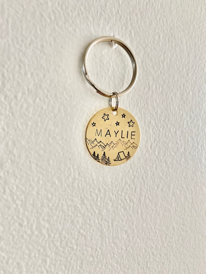 Identification medal for dog or cat with camping and mountain MAYLIE