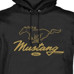 Ford Mustang Gold Script Mens Black Shirts