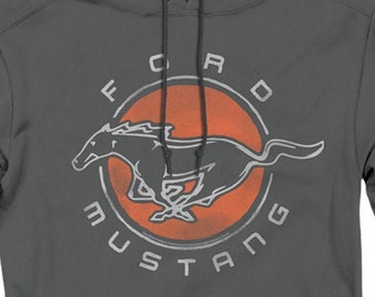 Ford Mustang Distressed Red Circle Mens Charcoal Shirts