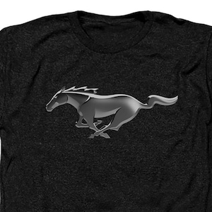 Ford Mustang Running Pony Logo Mens Black Shirts