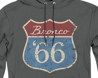 Ford Bronco Route 66 Distressed Sign Mens Charcoal Shirts