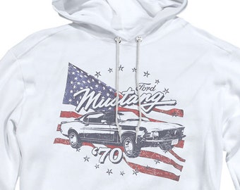 Ford Mustang 1970 Amerikaanse Vlag Distressed Heren Wit Shirts