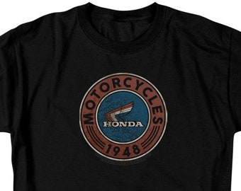 Honda 1948 Camisas negras con logotipo de motocicleta desgastada