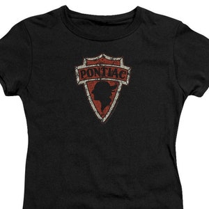 Pontiac Distressed Arrowhead Logo Camisas pretas juniores e femininas