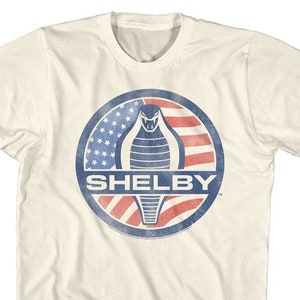 Shelby Cobra American Flag Circle Snakehead Logo Natural Shirts