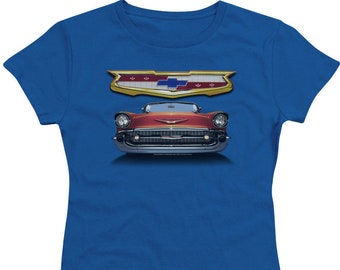 Chevrolet 1957 Chevy Bel Air Grille Juniors and Womens Royal Shirts