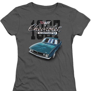 1967 Blue Chevrolet Camaro Juniors/Women&#39;s Charcoal Shirts