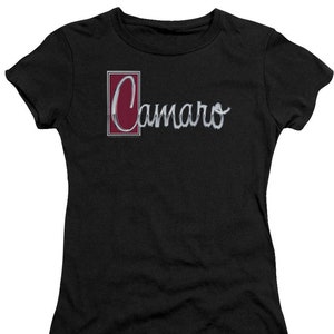 Chevrolet Camaro Chrome Script Logo Juniors and Women&#39;s Black Shirts