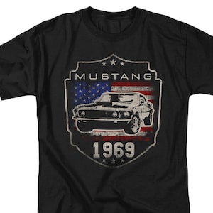 Ford Mustang 1969 Flag Adult Black Shirts