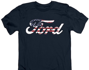 Ford Logo American Flag Mens Navy Shirts