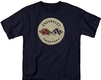 Chevrolet Corvette Vintage Cross Flag Emblem Navy Shirts