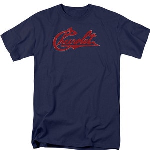 Chevrolet Distressed Script Logo Navy Shirts