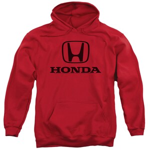 May include: Red hooded sweatshirt with the Honda logo and the word "HONDA" printed in black.