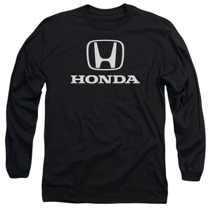 May include: Black long-sleeve t-shirt with a white Honda logo and the word "HONDA" printed on the front.