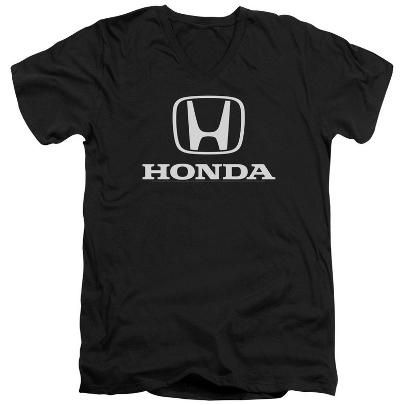 May include: Black V-neck t-shirt with a white Honda logo and the word "HONDA" printed below it.