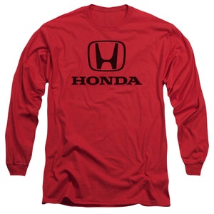 May include: Red long-sleeve t-shirt with the black Honda logo and the word "HONDA" printed on the front.