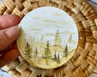 Vinyl Tree Sticker, based on Original Watercolor Painting, Waterproof Sticker, Dishwasher Safe