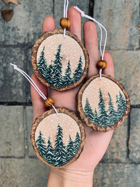 Hand Painted Wood Slice Ornaments 