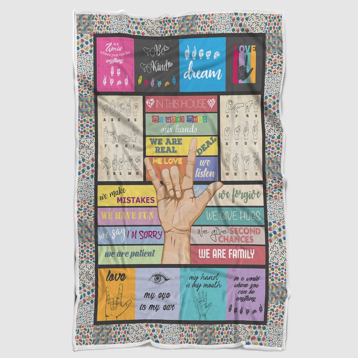 Sign Language Blanket Sign Language Quilt Sign Alphabet Etsy