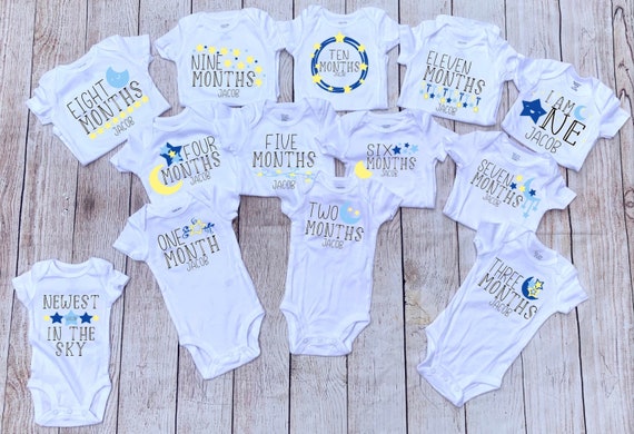Monthly Milestone Onesie Set Moon and Stars Coming Home Etsy