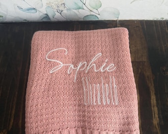 Embroidered Baby Blanket | Personalized Soft Cotton Knit Baby Name Blanket | Baby Shower Gift | Newborn Blanket | Keepsake Gift for Baby