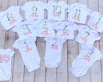 Monthly Milestone Onesies - Floral Garden - Girl - Coming Home