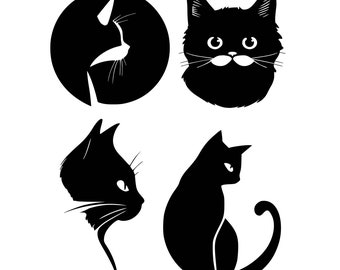 4 Black Kitty, Meow, Cat Logo, Cat Clipart, Katze Kitten (SVG, PNG, PDF)