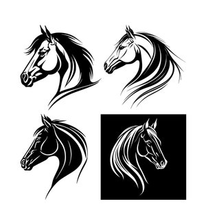 Ensemble de tête de cheval, fichier de coupe de tête de cheval, cheval tête Svg, ferme, dessin de cheval, minimaliste, vecteur, dessin au trait (SVG, PNG, PDF)