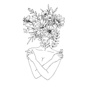 Flor de mujer, Floral Frau Line Svg, floral Körper Svg (SVG, PNG, PDF), Blumen Frau Clipart Tattoo