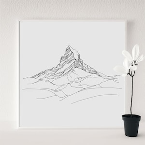 Matterhorn Switzerland, Mountain Line art drawing, Minimalist one Line, Digital print, Line drawing, Monochrome, Tattoo